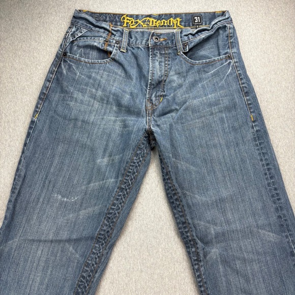 Fox Denim Duster Jeans Mens 31 Blue Y2K Racing VTG Grunge Relaxed Fit Bootcut - Picture 2 of 16